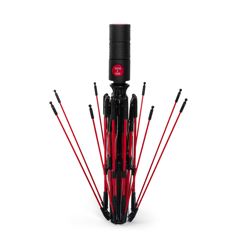 Anti-Storm Sun Self-Opening Umbrella Tri-Fold Red Fiber Automatic Umbrella Men's Parasol. 