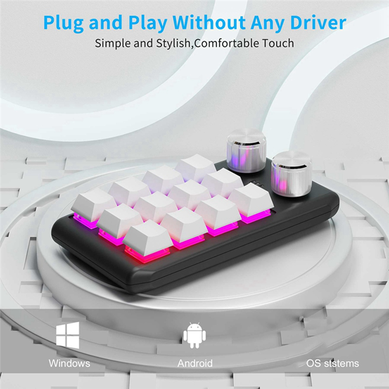 Custom Keyboard Volume Button Knob Programming Macro Gaming Black, 12 Keys 2 Knob Bluetooth. 