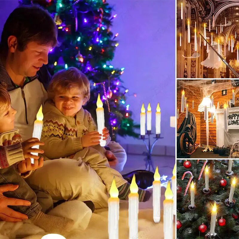 12/20Pcs Harry Burning Candles Potter Magic Flameless Floating Candles with Wand Remote Operated LED Flickering Hanging Candle. 