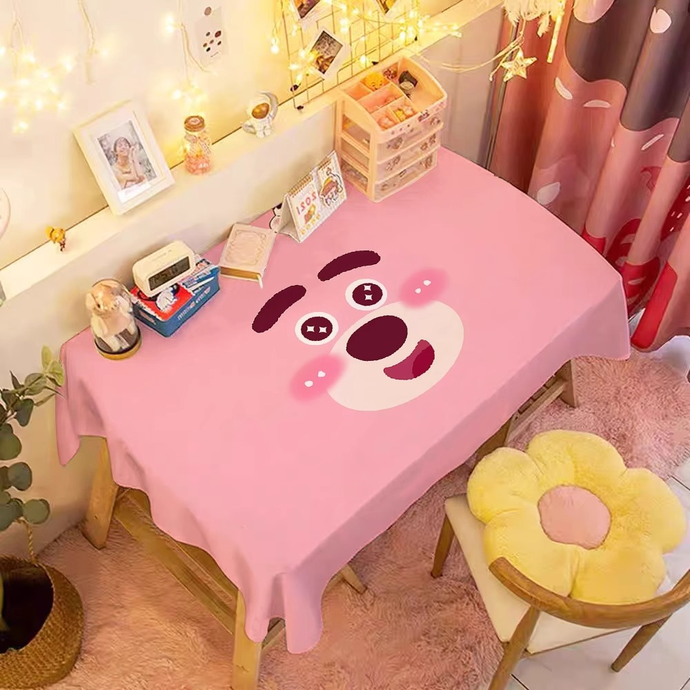Cute strawberry bear tablecloth, study desk, table cloth, student dormitory, cartoon bedroom, dustproof cloth, coffee table, desk mat. 