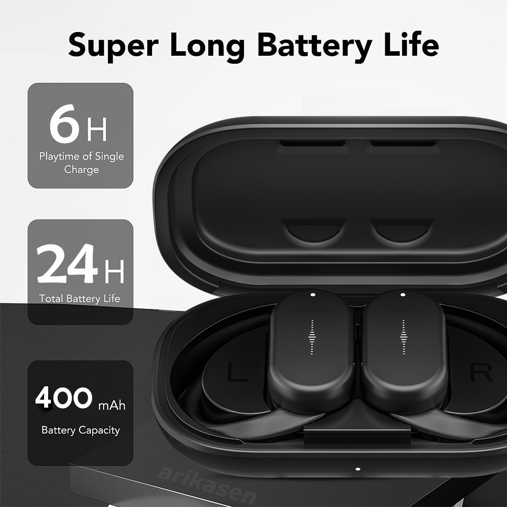 Wireless Headphones TWS Open Ear with Rotatable Earhooks Bluetooth 5.3 Earphones True Open Ear Earbuds Deep Bass with Case Mics. 