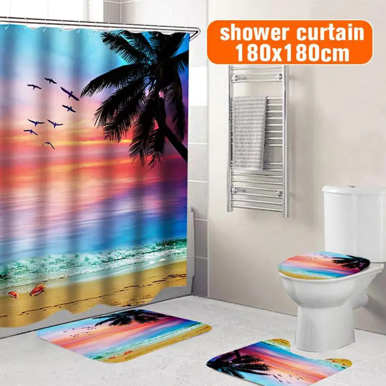 71'' Waterproof Feather Bathroom Printed Shower Curtain Polyester With 12  Hooks