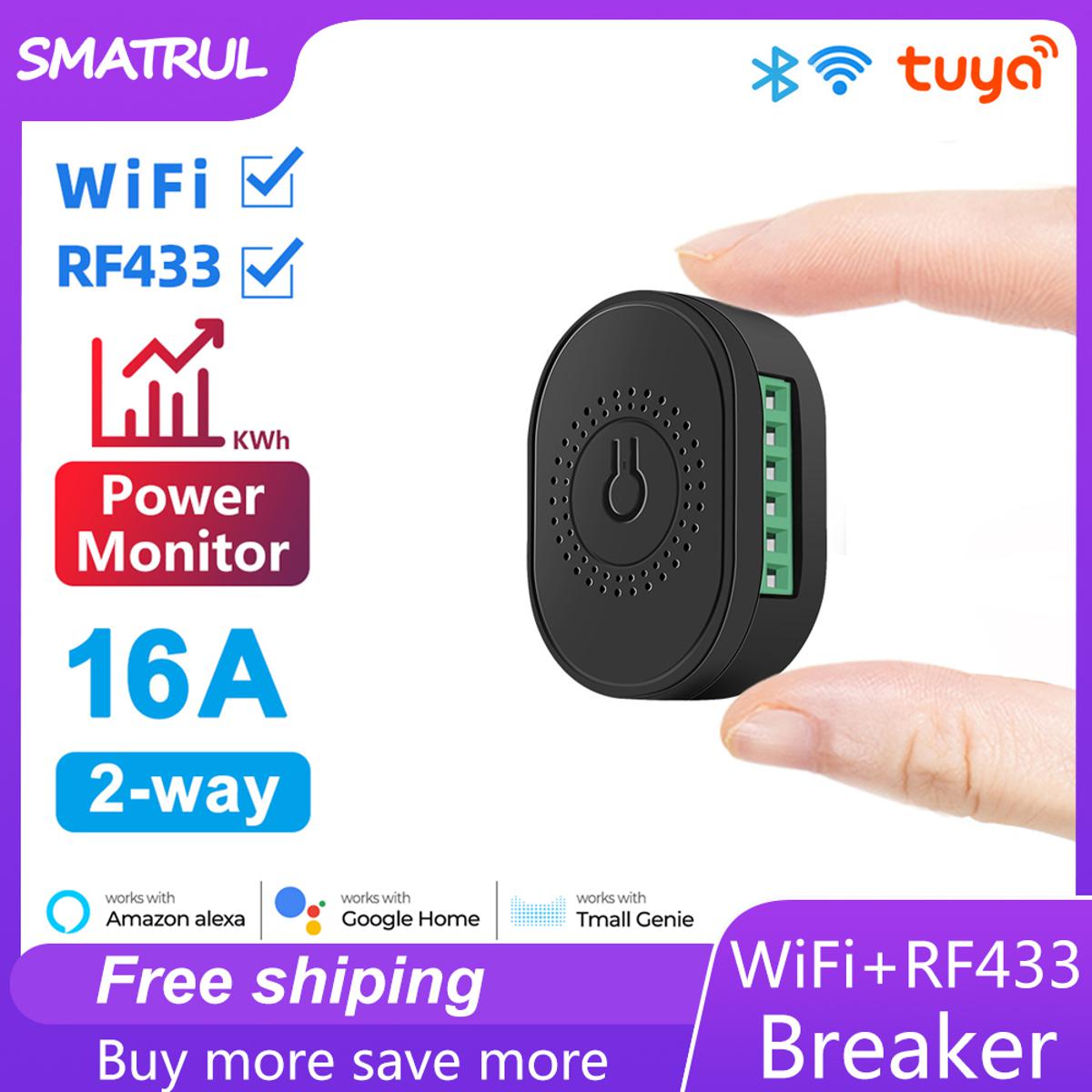 【Fashion】Tuya smart wireless switch-with monitor-16A mini 2 way timer breaker-work for Google Home Alexa