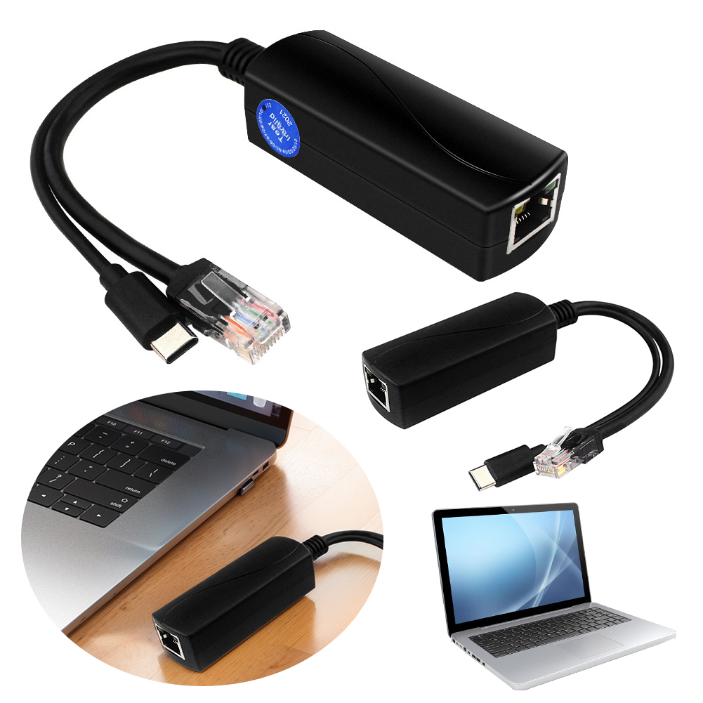 PoE Splitter USB TYPE C 5V IEEE802.3af/at Compliant PoE Power Over Ethernet Splitter Adapter Adaptive 10/100/1000Mbps