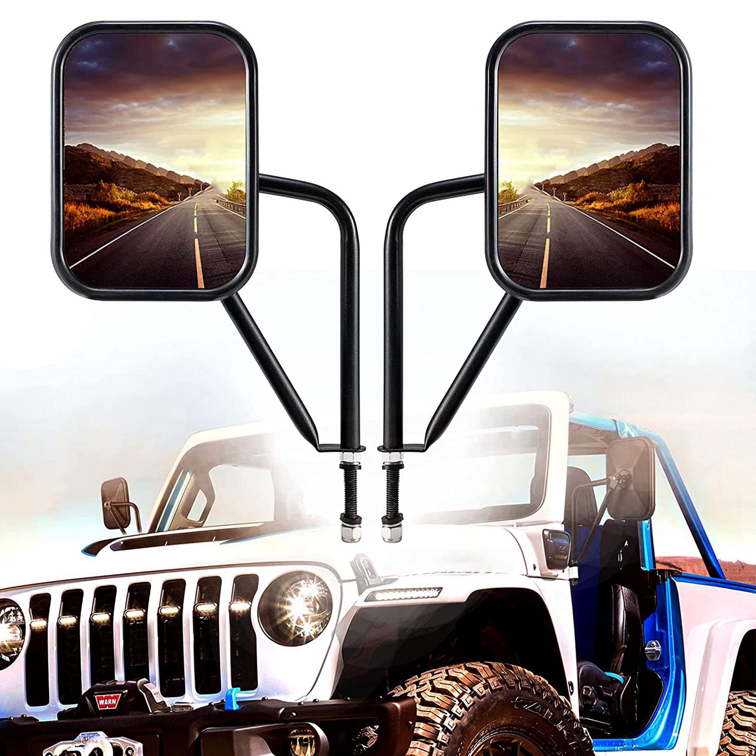 Doors Off Mirrors for Jeep Wrangler CJ YJ TJ JK JL & Unlimited, Wider Rearview Mirrors Square Door Side Hinge Mirror. 