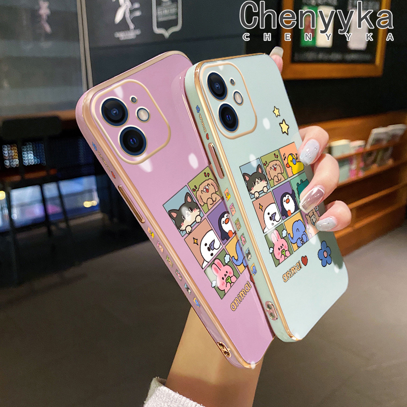 Chenyyka Case For iPhone 6 6s 6 Plus 6s Plus Case Cartoon Cute Animal Pattern New Design Luxury Plating Phone Cases Side Edge Pattern Shockproof Soft Case Full Cover Camera Protection Case. 