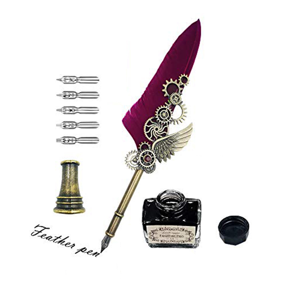 Antique Quill Set Steampunk Calligraphy Pen Set Green