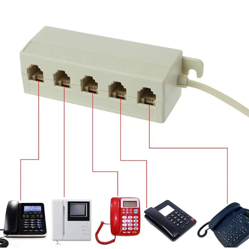 RJ11 Jack 5 Way Outlet Telephone Phone Modular Line Splitter Plug Adapter 6P4C B2RC
