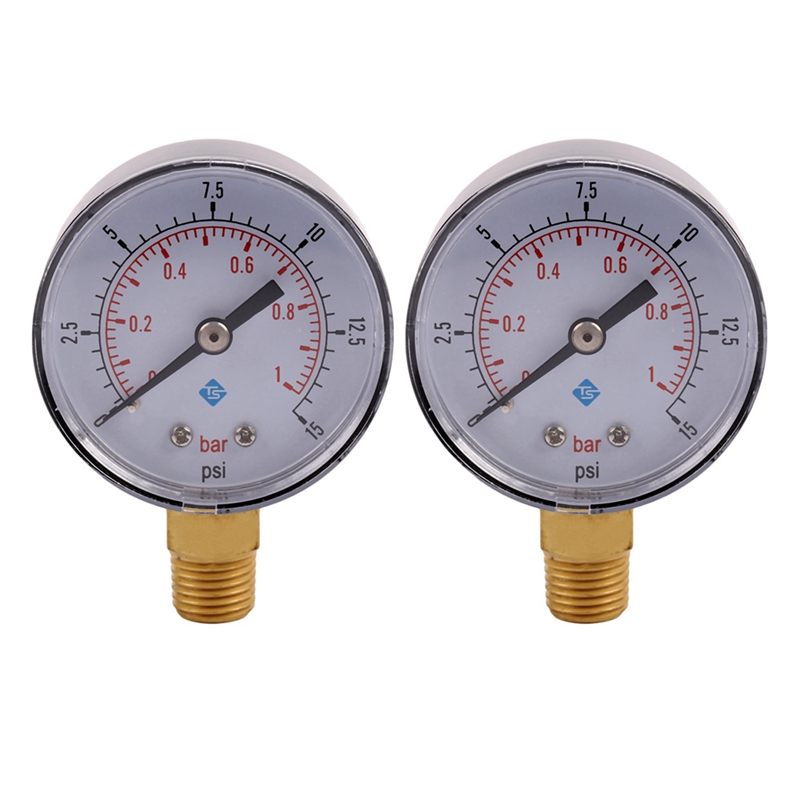 2X 0-1Bar 50mm Water Pressure Gauge Meter 1/4 Inch NPT Thread Manometer TS-50-15Psi