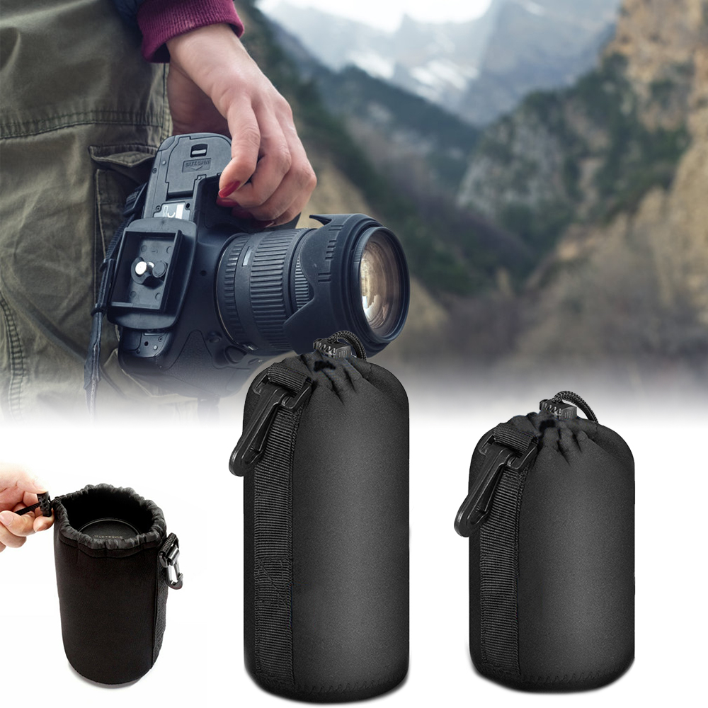 Waterproof Soft Neoprene Camera Lens Pouch Bag Black Drawstring Protector Case Professional safety design. 