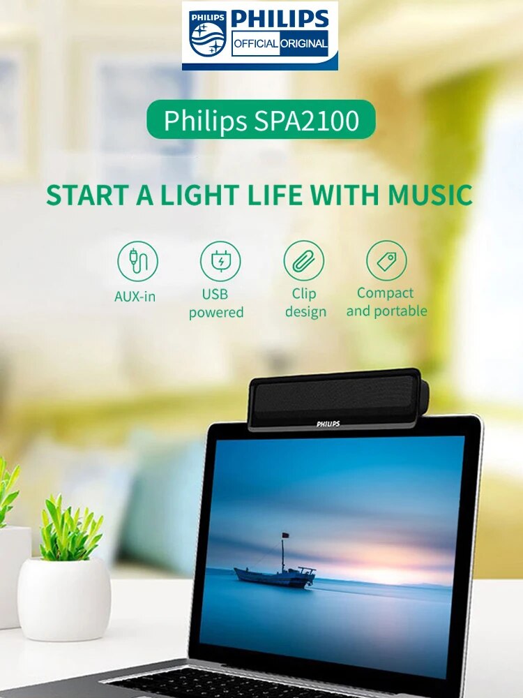 Official Original Philips SPA2100 Bluetooth/Wired Dual Mode Portable Music Player Office Computer Desktop Home Mini Speaker. 
