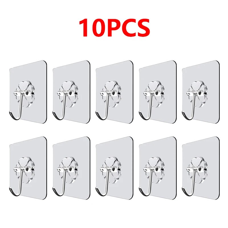 10pc Transparent Hooks Strong Self Adhesive Key Storage Hanger Multi-Function Towel Hanging Hook For Kitchen Bathroom Storage. 