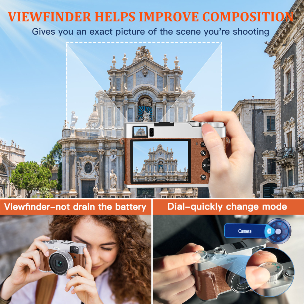 4K Digital Camera Auto Focus 48MP Vlogging Camera for YouTube and Anti-Shake Video Camera with Viewfinder Flash Dial. 