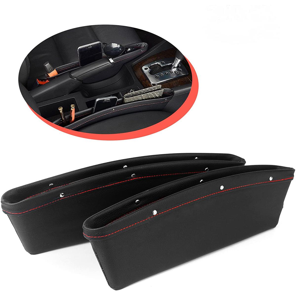 Leather Car Seat Catch Caddy- Gap Filler and Organizer in Between Front Seat and Console- 2 pcs