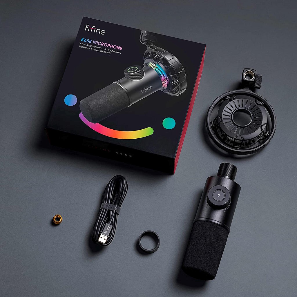 FIFINE K658 USB DYNAMIC CARDIOID MICROPHONE WITH A LIVE MONITORING, STREAMING, GAIN CONTROL, MUTE BUTTON. 