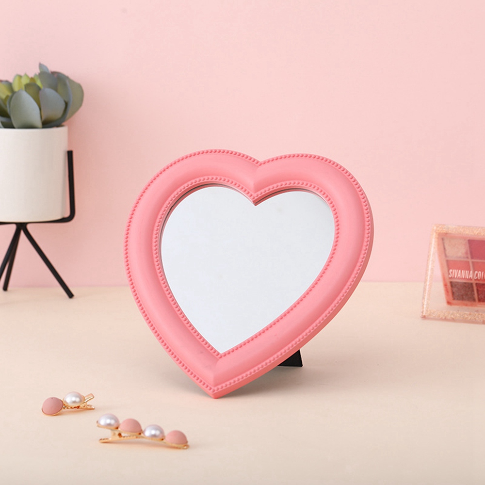 FORIDE Love Mirror Desktop Makeup Mirror Wall Mounted Dual-Use Vanity Mirror Girl Room Wall Decor Heart-Shaped Mirror(Pink S). 