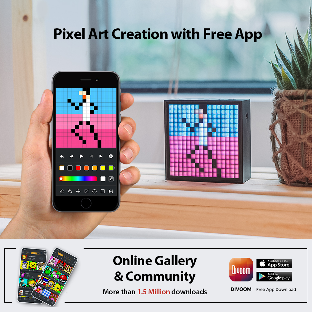 Divoom Timebox Evo Bluetooth Portable Speaker with Clock Alarm Programmable LED Display for Pixel Art Creation Unique Gift. 