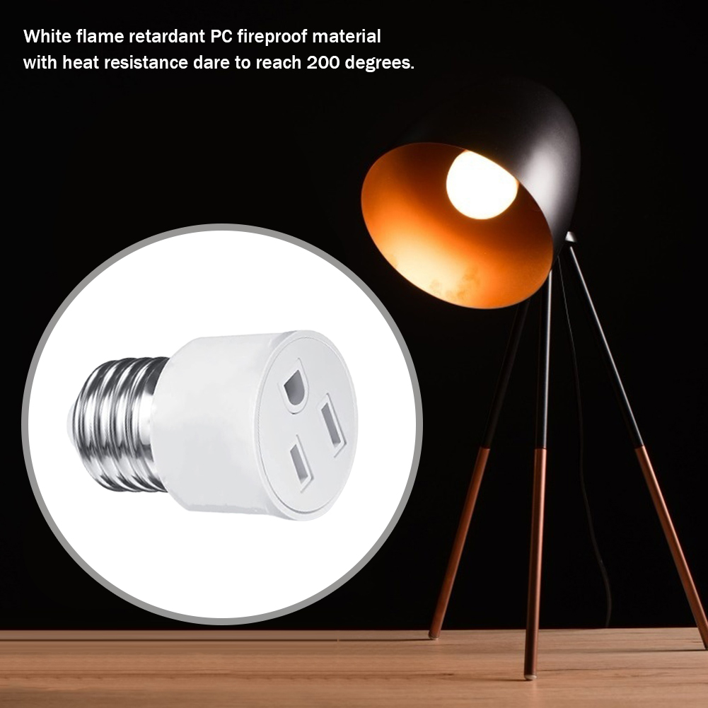 E26/E27 Light Socket To Plug Adapter Flame Retardant Lamp Holder Converter Prong Outlet Plug Converter Fit for 2/3 Prong Convert. 