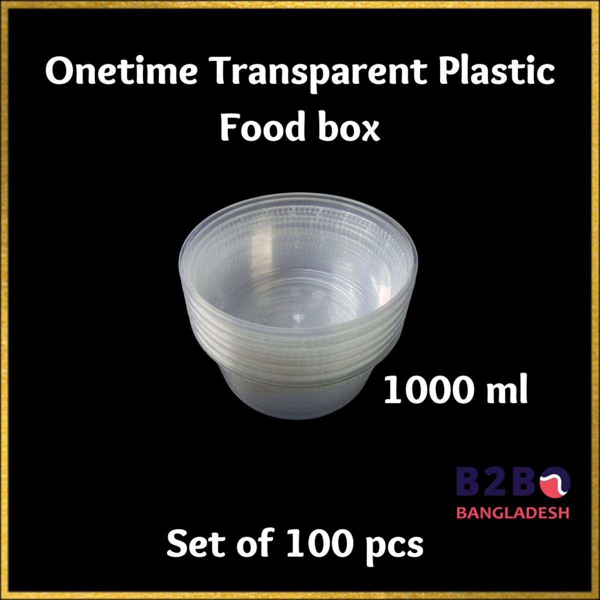 100 Pcs One Time Transparent Food Containers with Lid, Plastic Food Box round Shape 1000 ml/ 1 kg