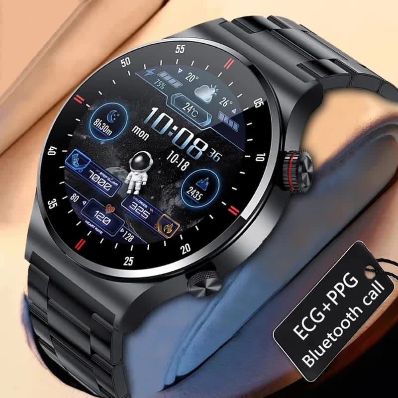 LIGE BW0382 ECG+BP+NFC MADE IN JAPAN Bluetooth call  Smart watch Men Heart rate Blood pressure Full touch sports Fitness Watches Bluetooth Call for Android iOS smart watch with Steel and Silicon belt. 