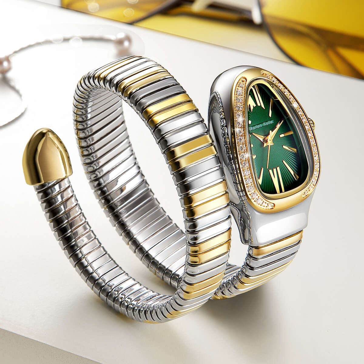 Marlene Keller (One and a Half Circles) New IP Electroplated English Inlaid Women's Snake Watch