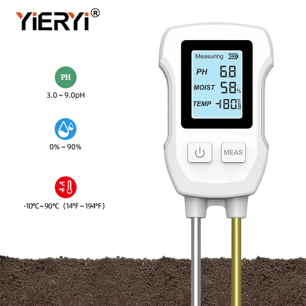 YIERYI Soil pH Meter, 3-in-1 Digital Soil pH/Soil Moisture/Temperature Meter Double Probe High-Precision Soil Tester with Backlight for Garden, Lawn, Vegetable Orchard