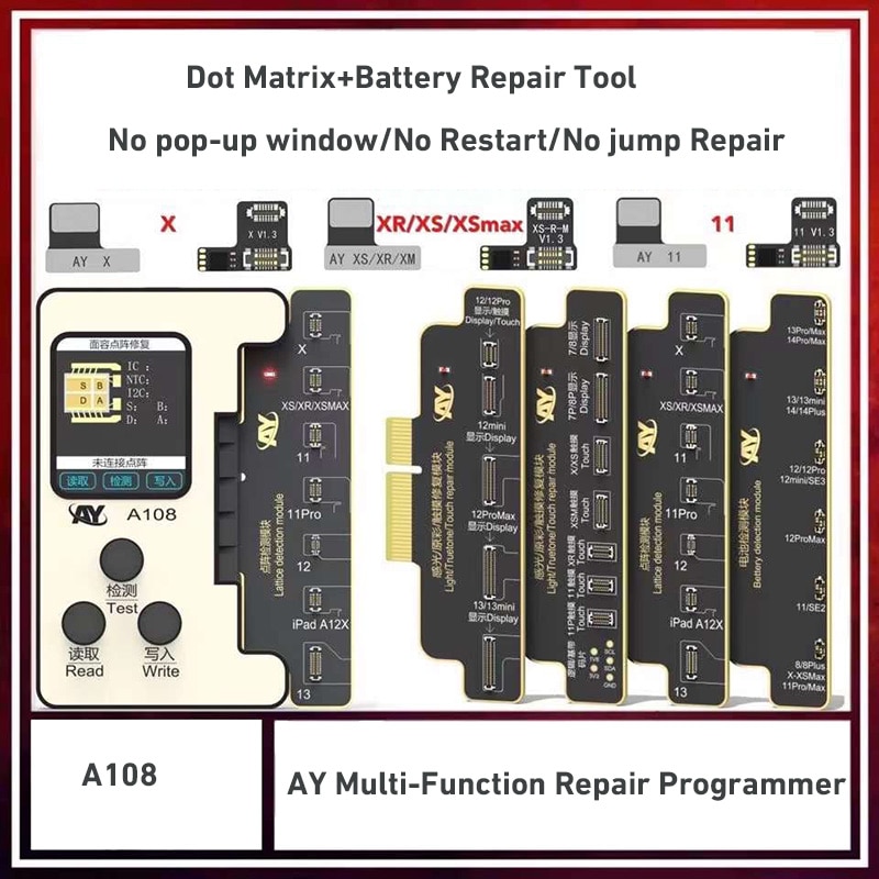 AY108 True Tone Dot Matrix Projector Repair Programmer For iPhone 8-14 Pro MAX Face ID/Battery FPC Flex Cable Read/Write Tool. 