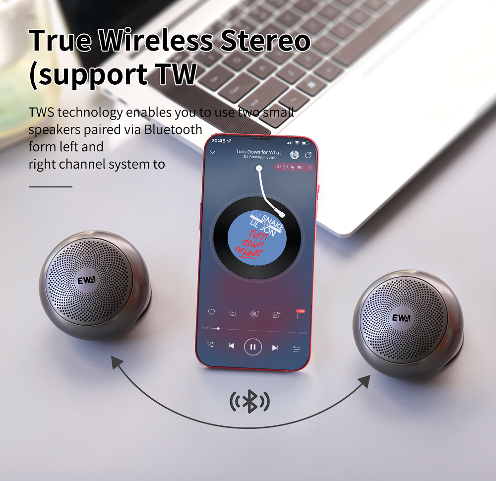 EWA Wireless Bluetooth Speaker with TF Portable Metal Subwoofer IPX7 Waterproof Speaker. 