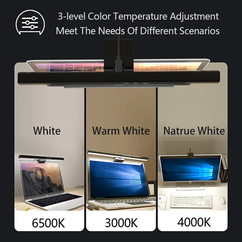 Eye-Care Desk Lamp 50cm LED Computer PC Monitor Screen Clip Light Bar Stepless Dimming Reading USB Powered Hanging Table Lamps. 