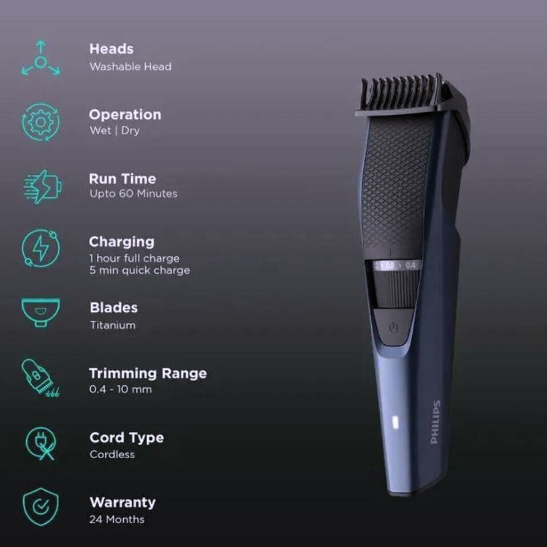 PHILIPS BT3435/15 Trimmer 60 min Runtime 20 Length Settings  (Blue). 