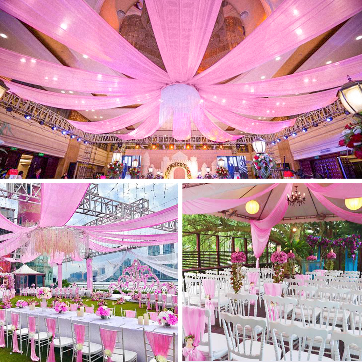 6 Panels Chiffon Ceiling Drapes Long Vaulted Draping Fabric DIY Wedding Drapes Curtains (5ftx10ft/5ftx20ft ). 
