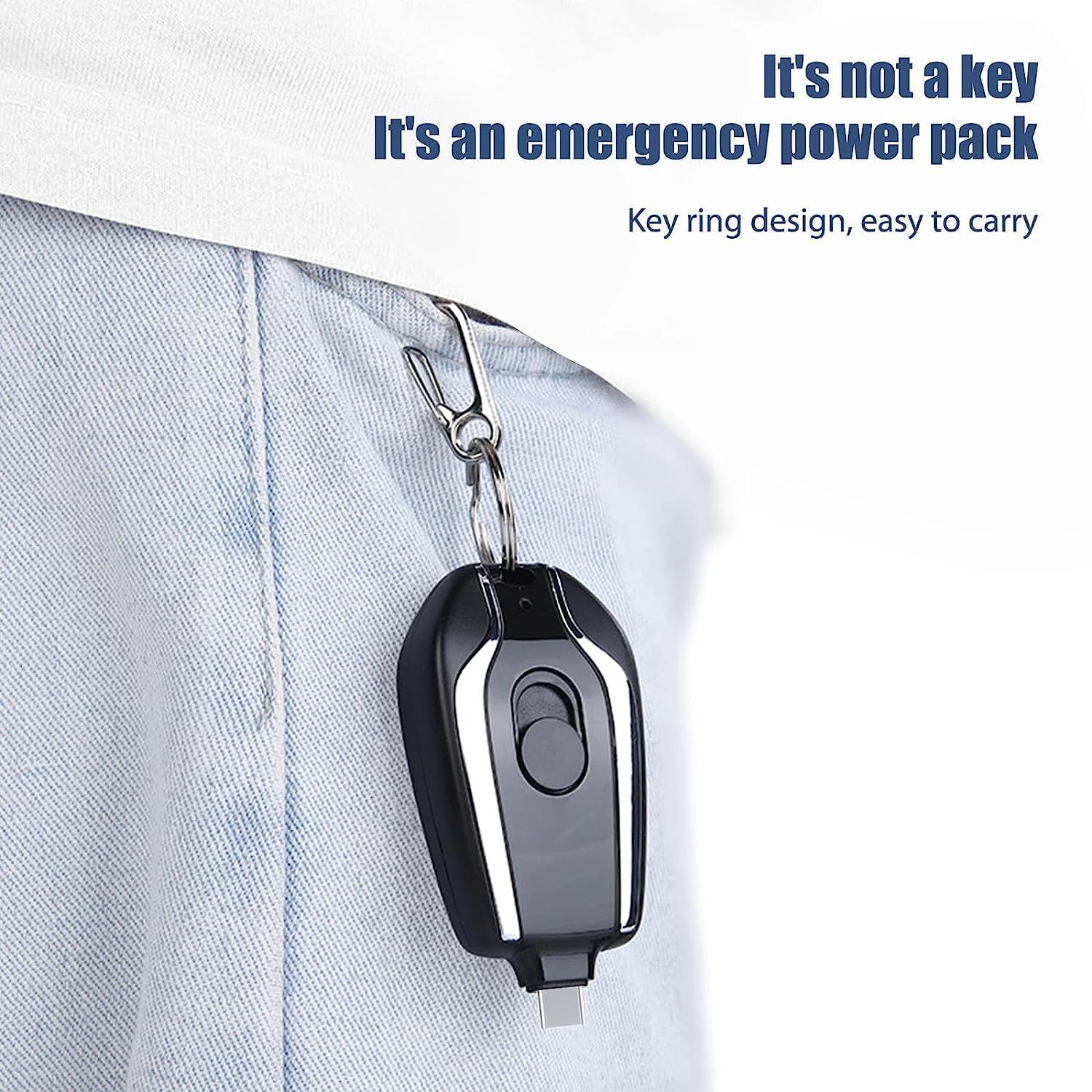 Keychain Portable C-Type Charger for (Android) 1600mAh Mini Power Emergency Pod,External Fast Charging Power Bank Battery Pack, Key Ring Cell Phone Charger. 