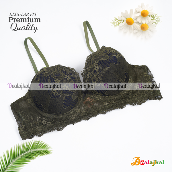 Soft Net Design Foam Padded Olive Color Bra For Girls-One Piece. 