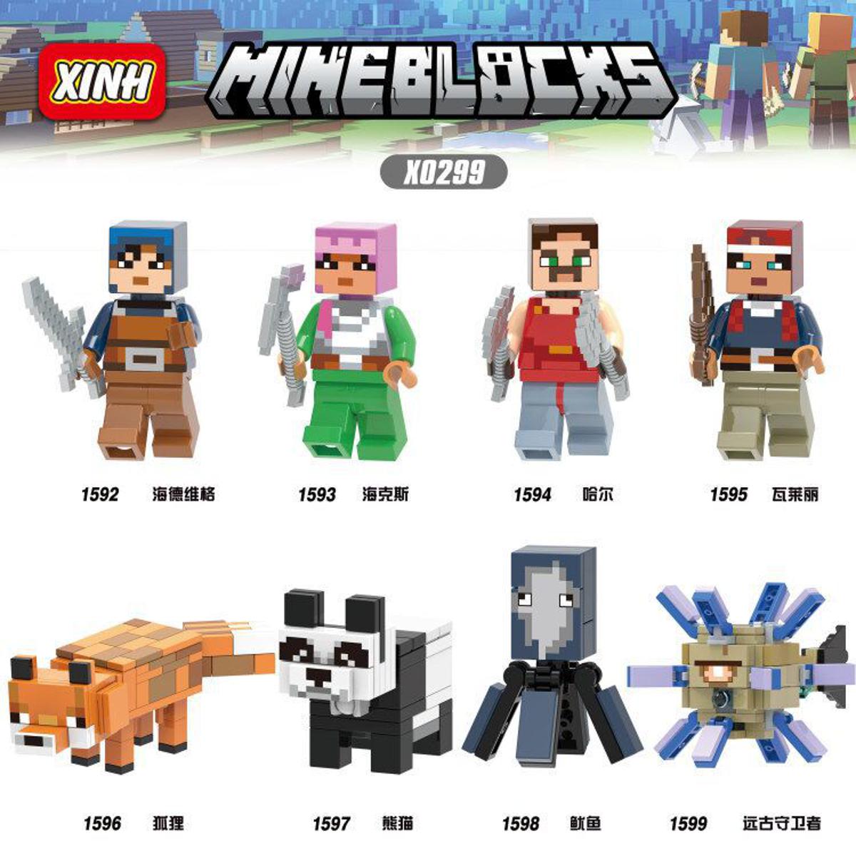 （New）8pc/et Minecraft Figure Building Fox Villager quid Panda Block Brick For Children Gift Toy X0299