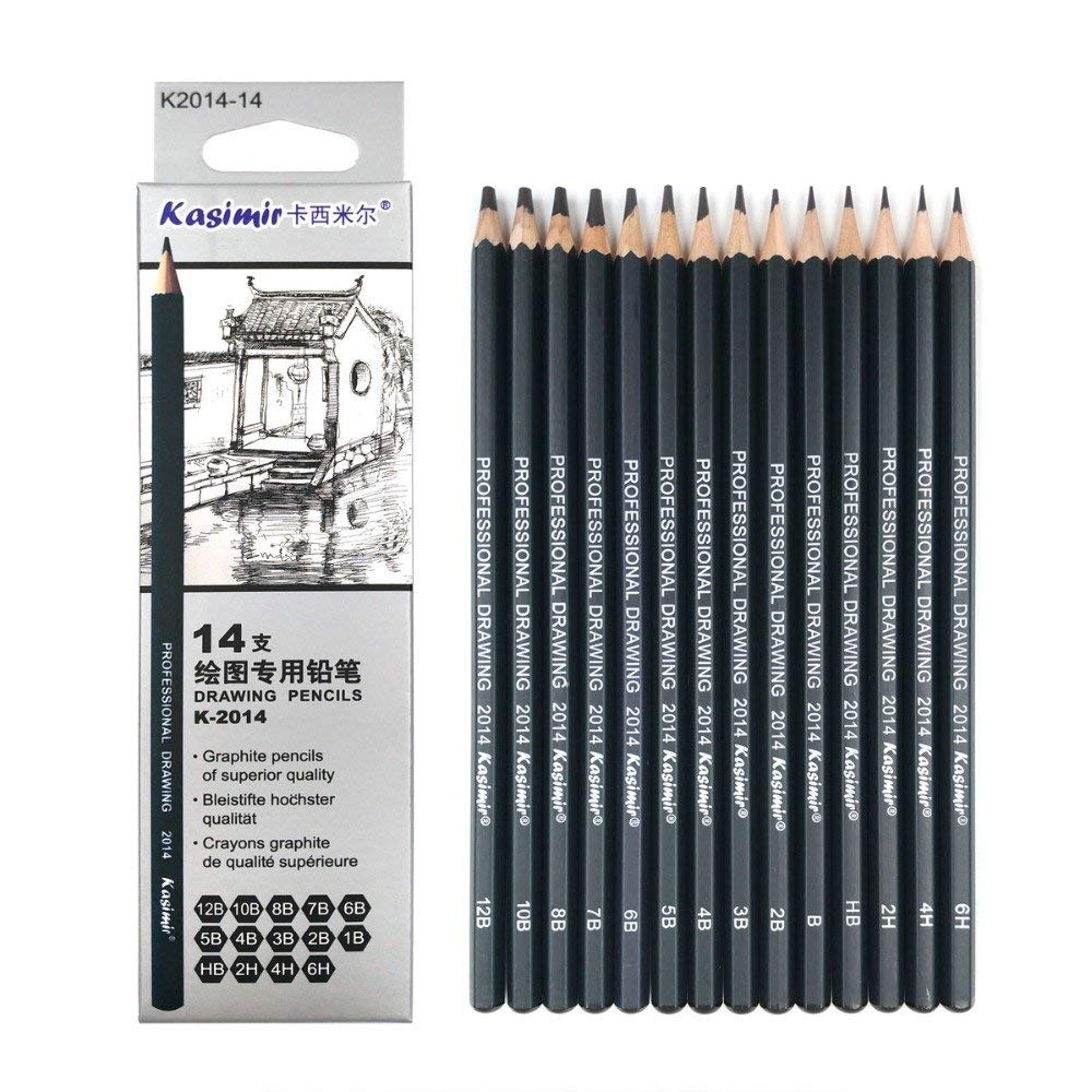 kasimir 14pcs,set Professional Graphite Sketching charcoal Pencils Set for Drawing. 