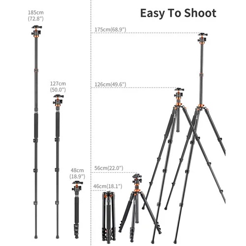 K&F Concept KF09.089 SA254M2 Aluminum Professional Ball Head Tripod with Monopod. 