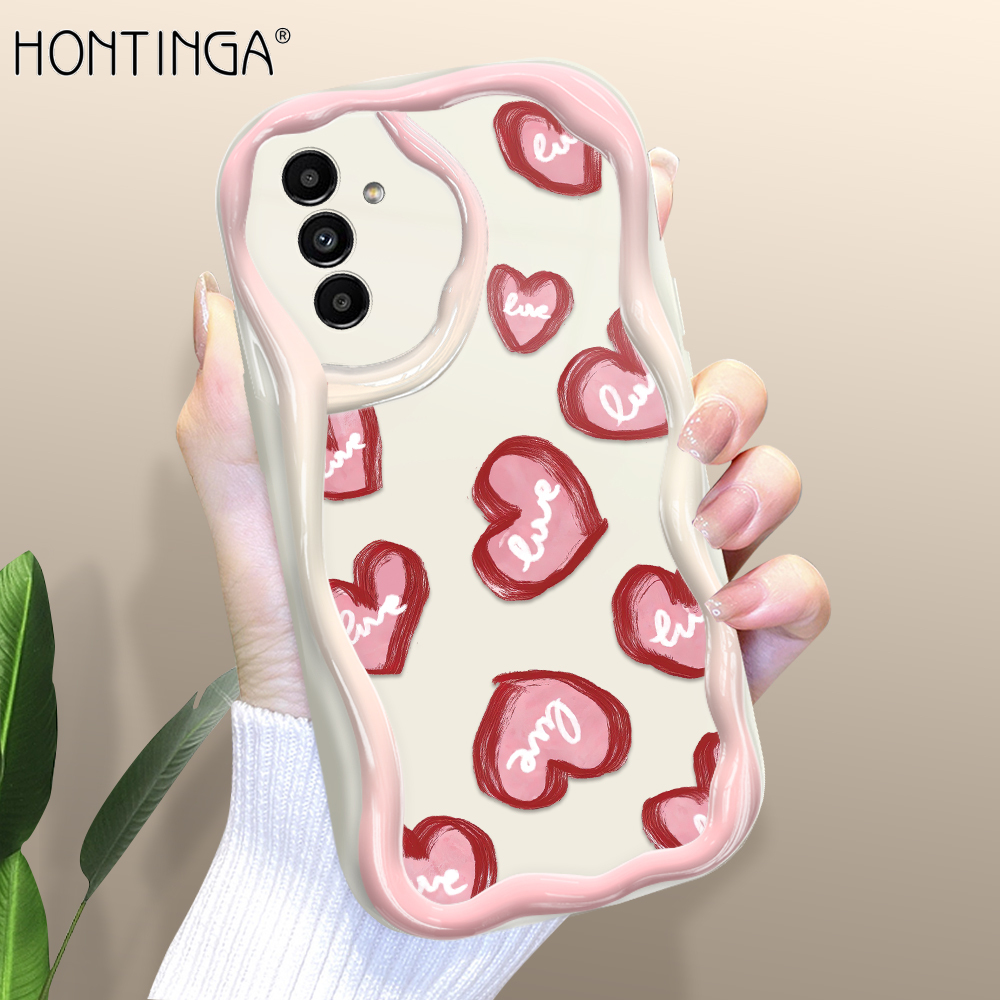 Hontinga for Samsung A04S A13 5G Back Cover Love Heart Pattern Cream Texture Phone Case Wavy Edge Soft Silicone Cover