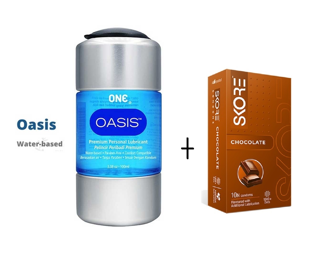 ONE OASIS Personal Lubricant with Skore Chocolate Flavoured 1500+ Dots Condoms 10's Pack- 100ML
