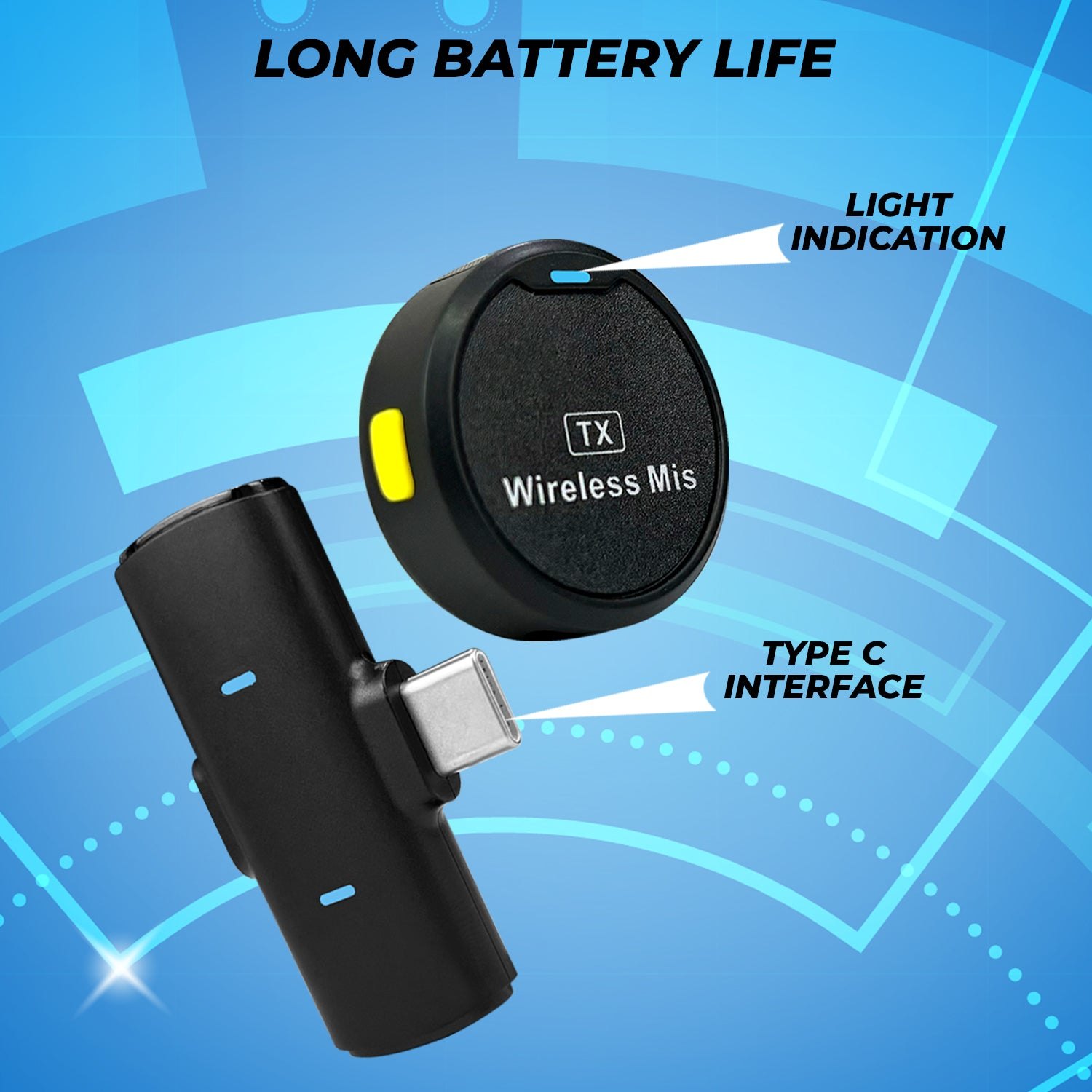 Round Shape Wireless Microphone, M1 Magnetic Collar Microphone With Noise Cancellation For Type C Mobile And Iphone. 