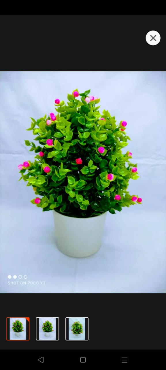 Artificial Plastic Plant Bonsai Flower With Green Leaves in Plastic Vases -