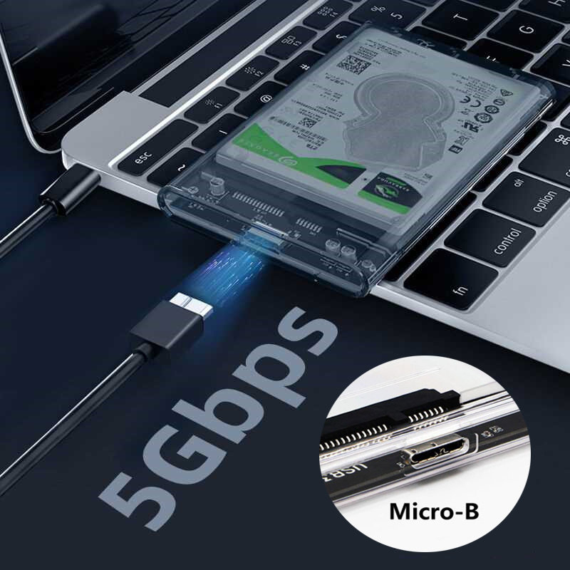 USB 3.0 /Type C 2.5'' Hard Drive Enclosure Transparent Mobile SSD HDD Box USB3.1 Ssd Hdd Case Portable Hardisk With USB C Cable. 