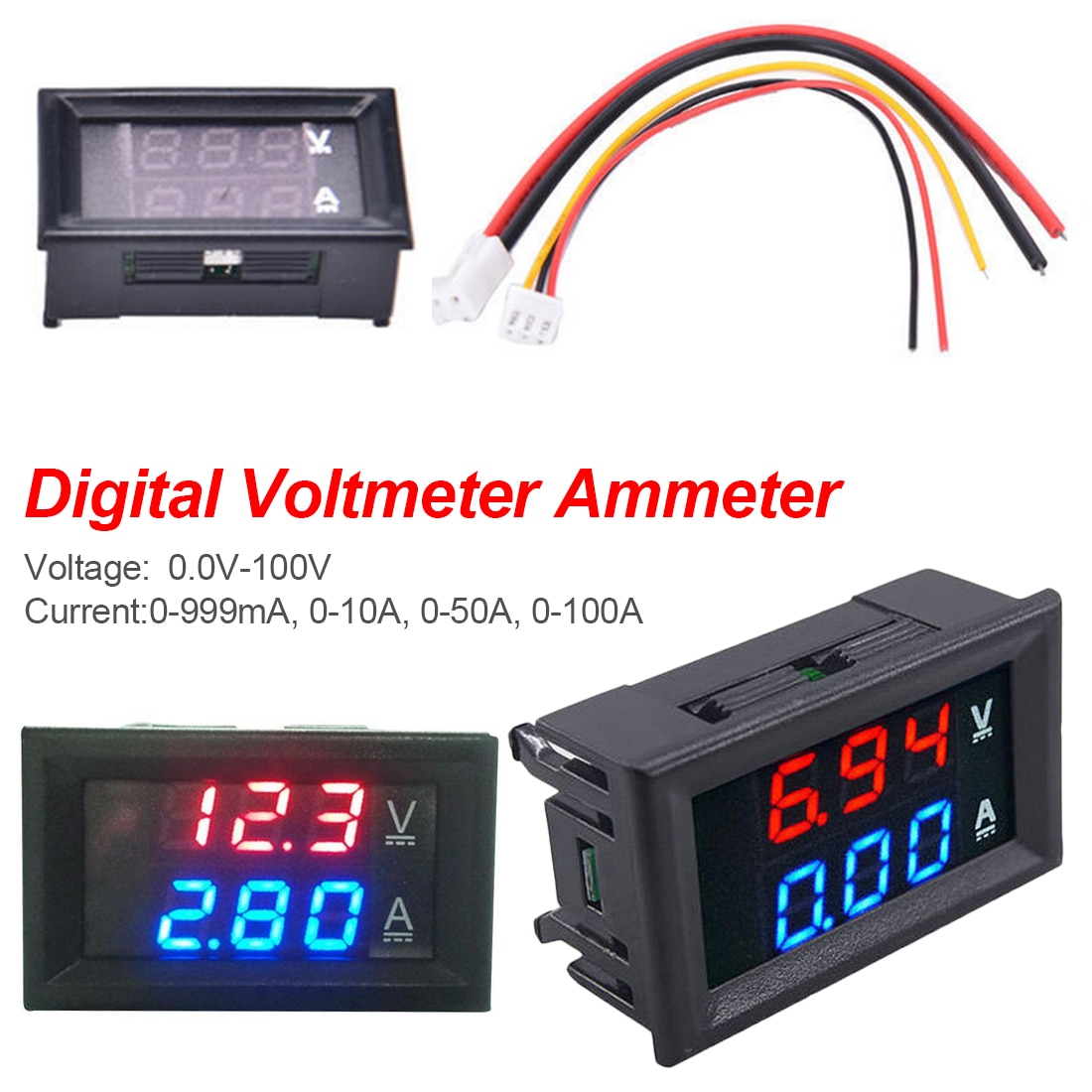 LED DC dual display  2 in 1 0.56" Voltage Current Meter DC 100V 10A Measuring Tool Digital current voltmeter Panel Dual 3 Bit. 