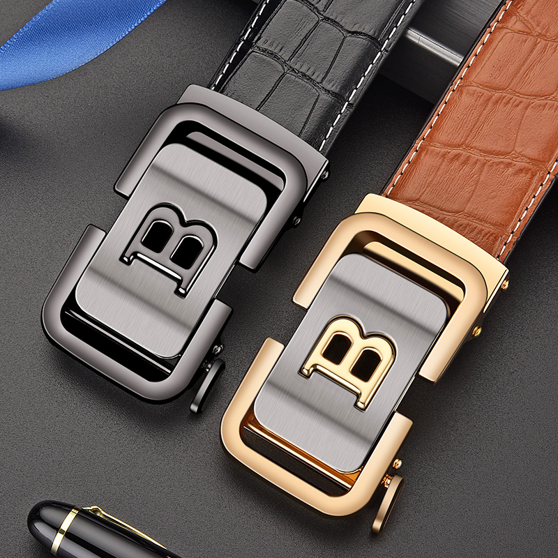 HCDW leather belt for men's Automatic golf social belt man luxury brand designer Brown Work trouser belts jeans waist belt Gift. 