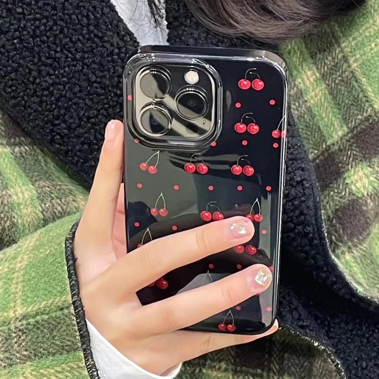 Full screen small cherry Phone Case For iPhone 11 Case iPhone 13 15 12 14 Pro Max XR XS X 7 8 Plus SE Shockproof Glossy Cover