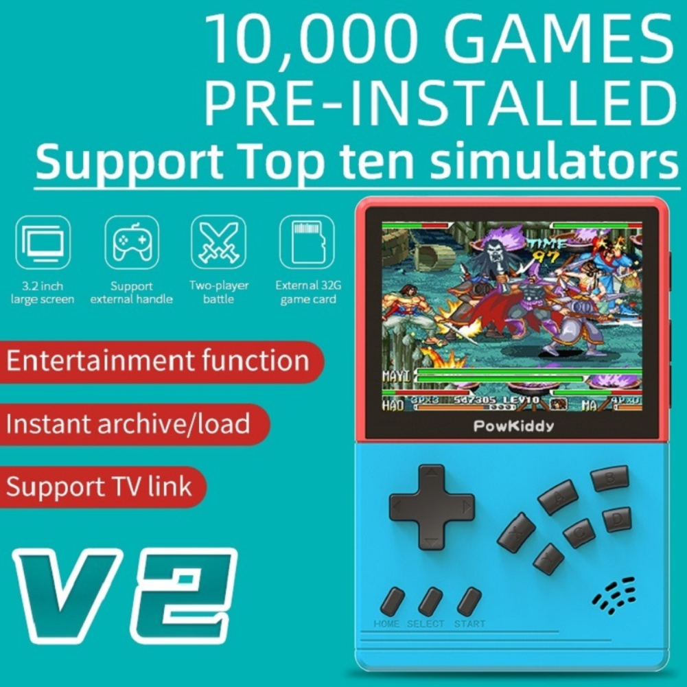 Powkiddy Retro Pocket Console 3.2 Inch Screen Over 10 Simulators Over 10,000 Games, Retro CPS1 Handheld Game Console, Kids Gift Geartronic
