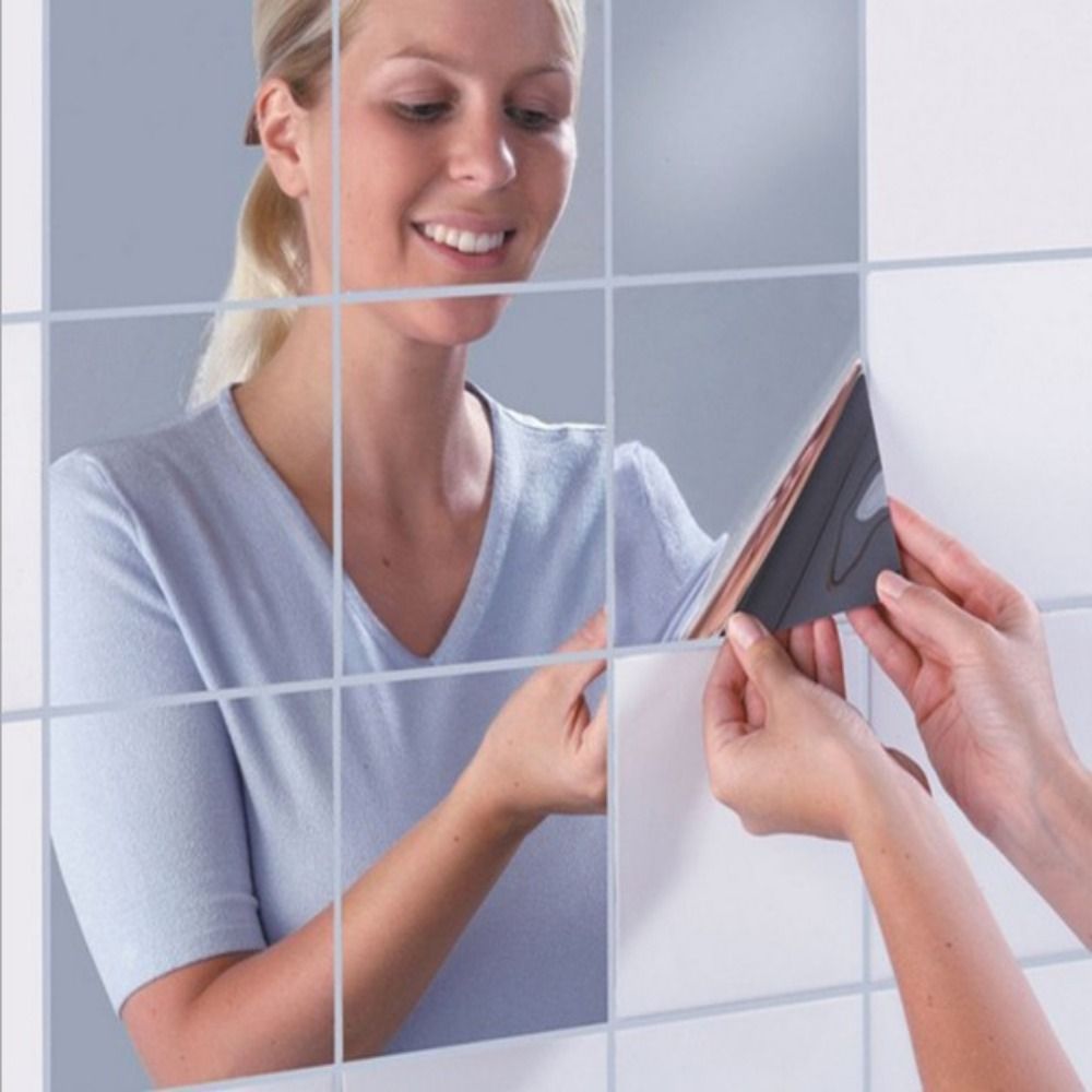Safety Unbreakable Flexible Mirror Sheets Non Glass Cuttable PET Plastic Mirror Sheet Frameless Square Self Adhesive Stick on Mirror Tiles DIY Craft. 