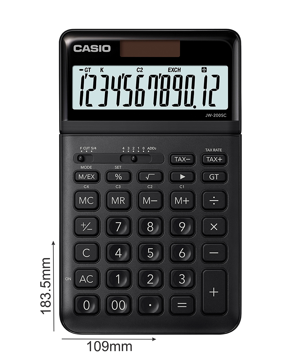 Casio JW-200SC-BK Solar and Battery Powered Basic Calculator - Black. 