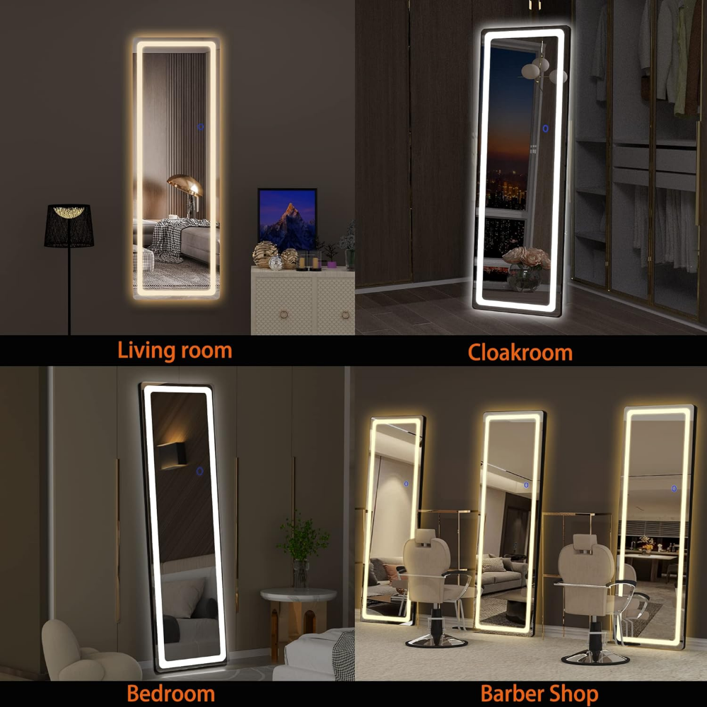 Hasipu Full Length Mirror with LED Lights, Dimming 3 Color Lighting , 56 x 16 Lighted Floor Standing. 
