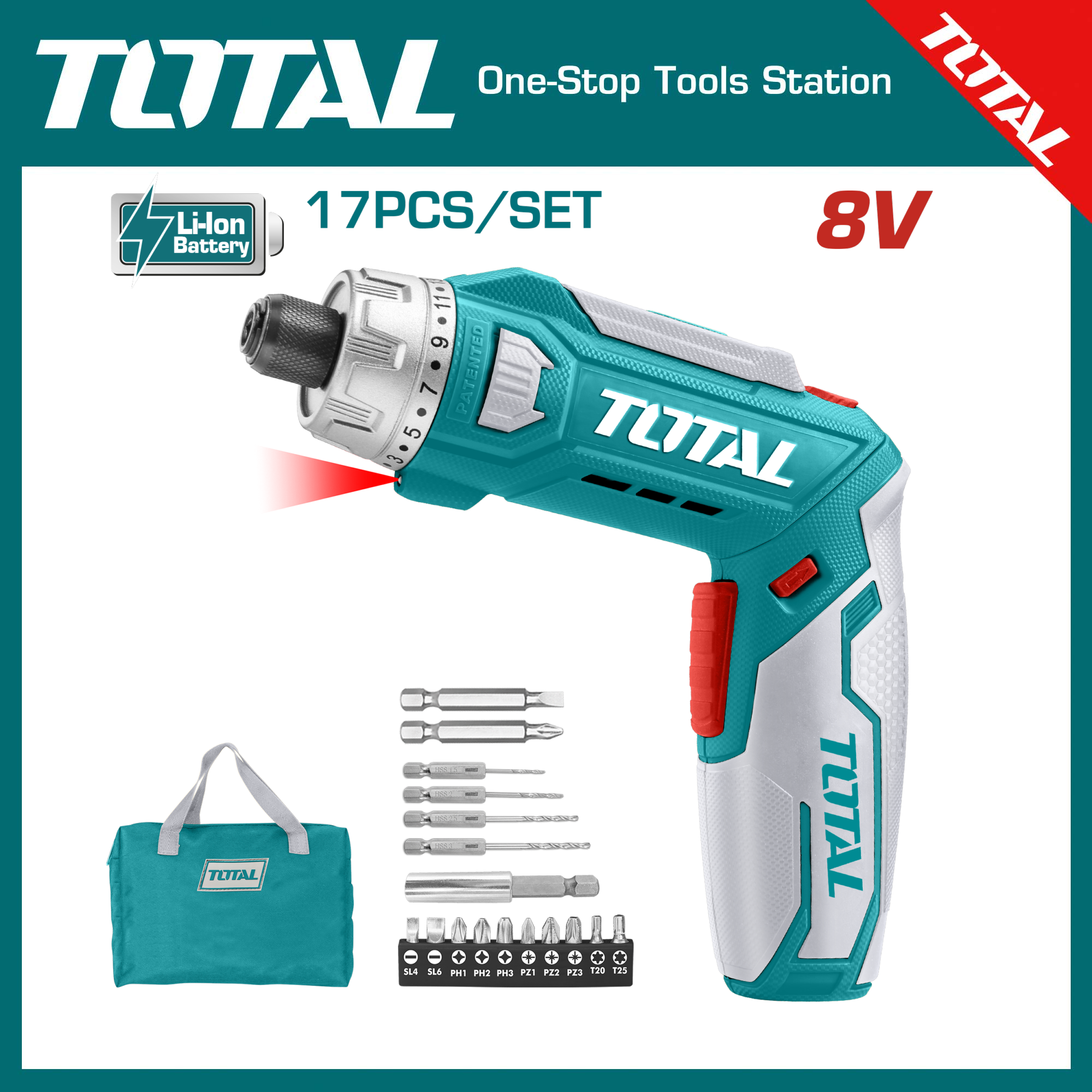 TOTAL Lithium-Ion cordless screwdriver TSDLI0801