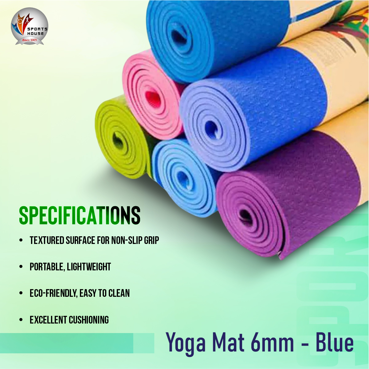 Yoga Mat 6mm - Blue. 